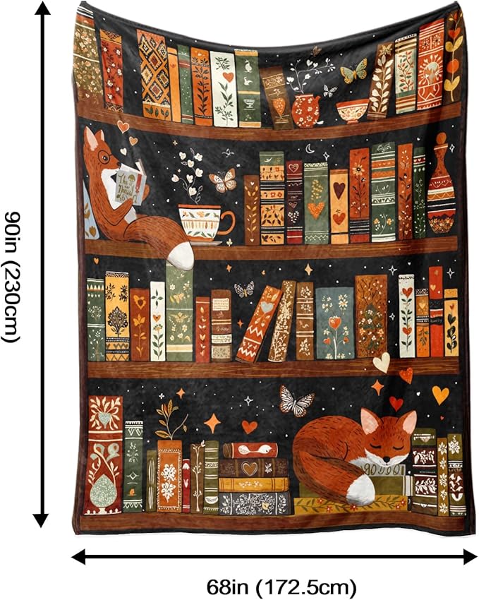 Bookshelf Throw Blanket, Retro Soft Cozy and Warm Couch Blankets Gift for Bookshelf Lover, Decorative Blankets for Sofa Couch Bed, Brown Black 50×60 inches