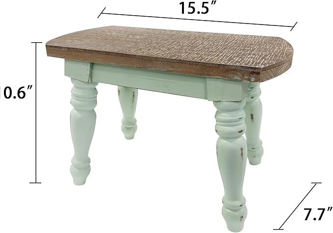 Farmhouse Wooden Plant Stand - Rustic Solid Wood Design, 300lb Capacity, Sturdy Step Stool for Kids, Kitchen, Bathroom, Vintage Home Decor(Green)