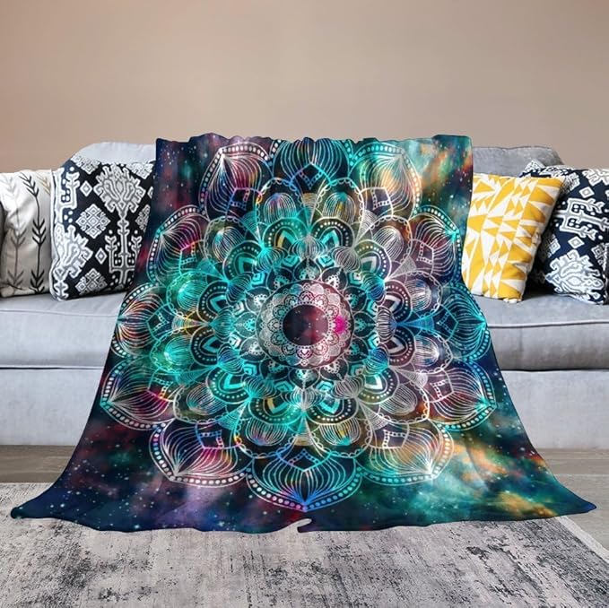 Colorful Mandala Throw Blanket Bohemian Boho Galaxy Blanket for Sofa Bed Couch Chair Or Dorm 30"x40"