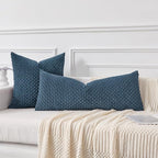 Kevin Textile 14x36 Inch Long Lumbar 1 Pack Boho Decorative Throw Pillow Cover Soft Striped Corduroy Rectangle Cushion Case Farmhouse Solid Color Accent for Living Room Couch Sofa Bed, Blue