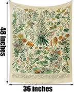 Vintage Flowers Tapestry 48”x36”, Long Vertical Wall Hanging Reference Illustrative Botanical Tapestries for Bedroom Aesthetic Floral Tapistry Botanical Plants Tapestry Wall Hanging Cute Bedroom Decor