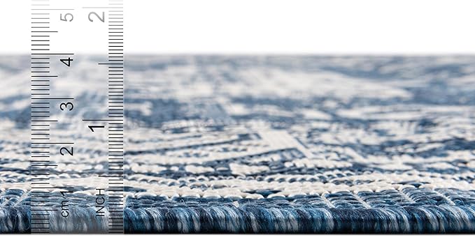 Rugs.com Outdoor Aztec Collection Rug – 2x4 Hearth Blue Flatweave-Pile Rug Perfect for Living Rooms, Large Dining Rooms, Open Floorplans