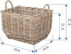 Kouboo Rectangular Wicker Basket Handwoven Rattan Basket with Handles Decorative Storage Large Home Organizer Gray-Brown