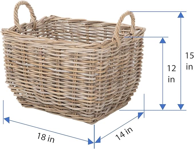 Kouboo Rectangular Wicker Basket Handwoven Rattan Basket with Handles Decorative Storage Large Home Organizer Gray-Brown
