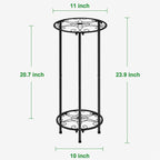 CASIMR Plant Stand Indoor Outdoor, Metal Rustproof Flower Shelf 2 Tier 23.9 inch, Tall Multiple Plant Pot Holder Rack for Garden Patio Living Room Corner Balcony, 2 Pack Black
