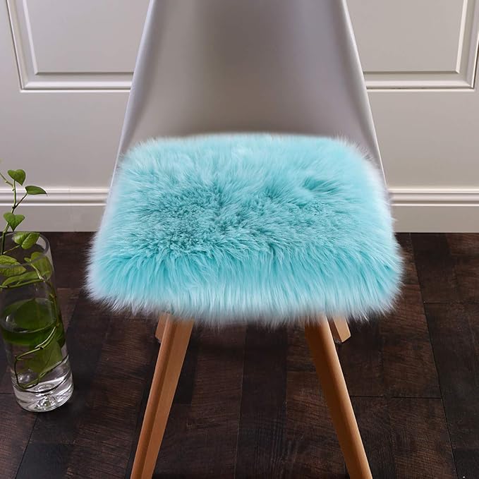 Softlife Blue Faux Fur Sheepskin Chair Cover Seat Cushion Pad Super Soft Area Rugs for Living Bedroom Sofa Dorm (1.6ft x 1.6ft, Light Blue)