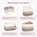 Cotton Rope Shelf Storage Basket, 15x10x9 in, Shelf Storage Baskets for Clothes, Towels, Books, Laundry (White/Pink, 2 Pack)
