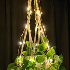 Comtelek Macrame Plant Hanger with Lights Indoor Hanging Planter Basket with Wood Beads Flower Pot Holder Handwoven Cotton Rope Tassels for Boho Home Window Decor 43.5 Inch, Ivory (POTS NOT Included)