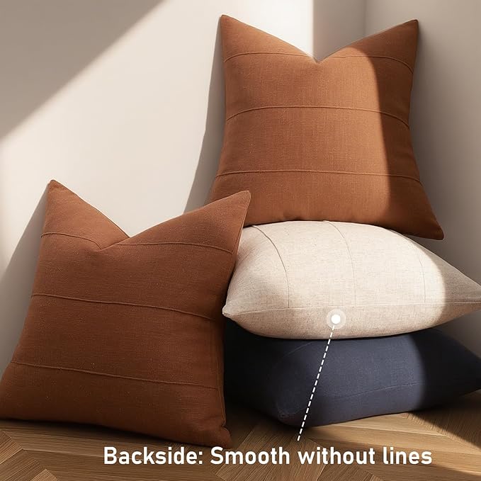 ZWJD 12x20 Pillow Covers Set of 2 Decorative Linen Lumbar Pillow Covers Solid Handcrafted Striped Cushion Covers for Bed Soft Modern Farmhouse Neutral Pillowcase for Couch Bedroom Living Room (Rust)