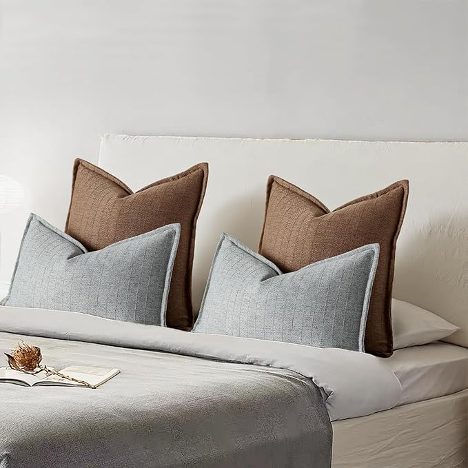 12x20 Linen Pillow Covers Steel Blue Pack of 2 Farmhouse Boho Neutral Accents Striped Textured Rectangular Lumbar Decorative Throw Pillow Cases for Living Room Couch Bed Home Decor