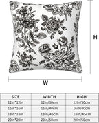 Black Floral Throw Pillow Covers 18x18 Inch Vintage Flower Black White Decorative Pillow Covers Set of 2 Farmhouse Pillowcases Square Cushion Covers for Couch Bed Sofa Chair Car Decor