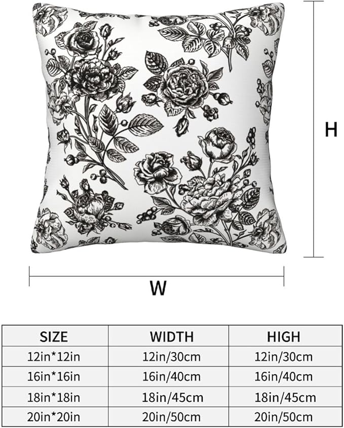 Black Floral Throw Pillow Covers 18x18 Inch Vintage Flower Black White Decorative Pillow Covers Set of 2 Farmhouse Pillowcases Square Cushion Covers for Couch Bed Sofa Chair Car Decor