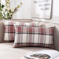 CARRIE HOME Red Tartan Plaid Christmas Lumbar Pillow Cover 12x20 Set of 2 Farmhouse Buffalo Plaid Red Striped Lumbar Throw Pillow Cover for Living Room Couch Sofa