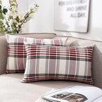 CARRIE HOME Red Tartan Plaid Christmas Lumbar Pillow Cover 12x20 Set of 2 Farmhouse Buffalo Plaid Red Striped Lumbar Throw Pillow Cover for Living Room Couch Sofa