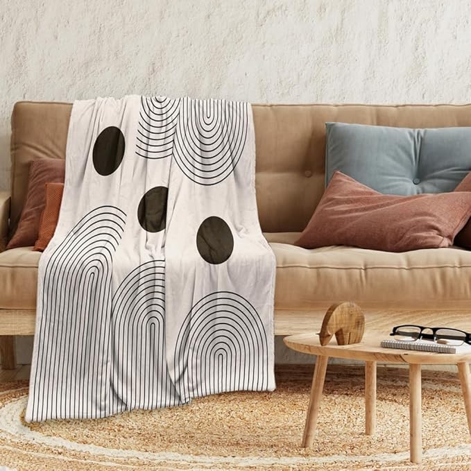 Modern Abstract Blankets Black Beige Boho Throw Blanket Boho Blanket Double Sided Flannel Throw Blanket,Suitable for Adults Children on The Sofa,Car,Bed Nap Warm Comfortable Blanket 60"X80"