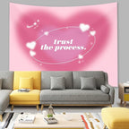 Boqin Pink Aura Tapestry - Cute Aesthetic Tapestries for Girl Bedroom, Pink Heart Tapestry Wall Hanging for Home College Dorm Living Room, Girls Room Art Tapestries - 60 x 50 Inch