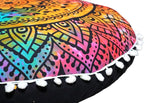CRAFT KALA Round Mandala Boho Pillow Cover Meditation India Room Seating Poufs Cover for Living Room Yoga Home Décor Bedroom Balcony Garden Decoration Cotton Floor Cushion Cover (32", Multi Flower)