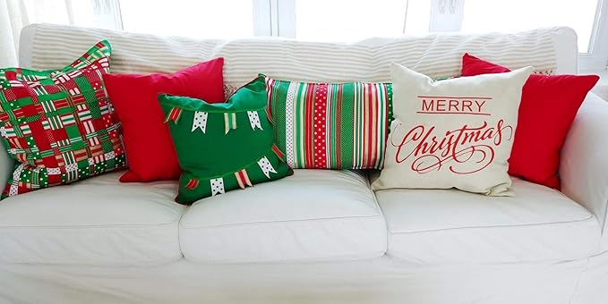 Thmyo 4-Pack 100% Cotton Comfortable Solid Decorative Throw Pillow Case Square Cushion Cover Pillowcase Sublimation Blank Pillow Covers Christmas DIY Throw Pillowcases(26x26 inch/ 66x66cm,Red)