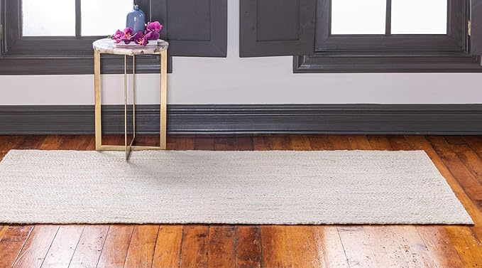 Unique Loom Braided Jute Collection Area Rug - Dhaka (2' 6" x 6' 1" Runner, White)