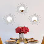 3 Pack Metal Mirrors for Wall Sunburst Wall Mirrors Home Décor Decorative Hanging Wall Art for Living Room Bedroom Entryway (Silver Crystal, Sunburst)