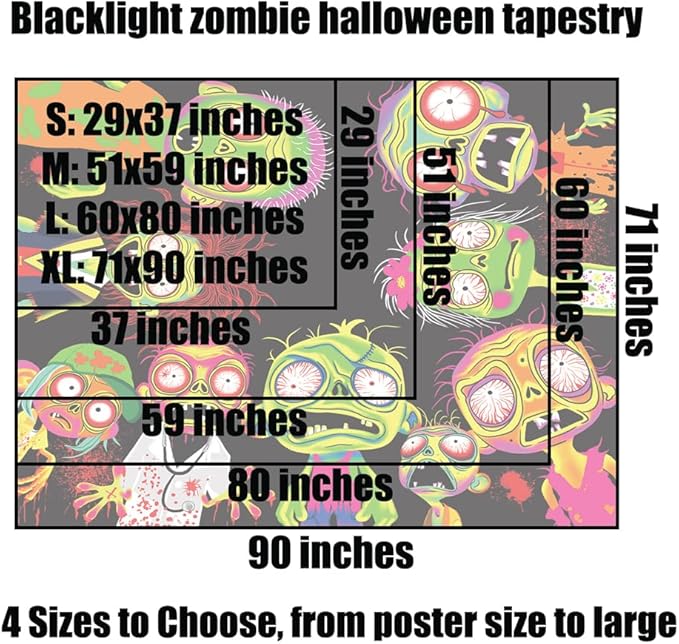 Horror Tapestry Blacklight Tapestry for Bedroom Zombie Crowd Around Tapestries UV Reactive Poster Glow in the Dark Walker Undead Ghoul Tapestries Wall Hanging Halloween Decor Scary Room Decor 48"x36"