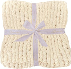 Bigacogo Chunky Knit Throw Blanket for Couch, 40x60 inches, 100% Hand Knitted with Thick Jumbo Chenille Yarn, Cozy Soft Large Rope Knot Cable Crochet Blankets for Sofa Bed Living Room, Beige