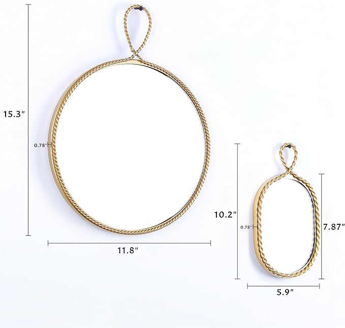 Boho Mirror for Wall Decor - Gold Metal Framed Boho Bedroom Decor - 12 inch