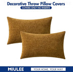 MIULEE Pack of 2 Couch Throw Pillow Covers 12x20 Inch Soft Mustard Chenille Lumbar Pillow Covers for Sofa Living Room Solid Dyed Cases