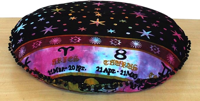 ICC 32 Inch Large Hippie Mandala Floor Pillow Ottoman Pouf Cover - Indian Peacock Daybed Oversized Cotton Cushion Cover Heavy Duty Zipper Seating Ottoman Cover - Dog Pets Bed Cover Zodiac