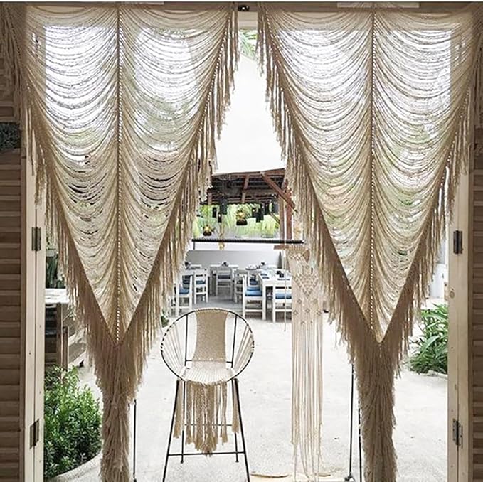 Macrame Curtain Room Divider Doorway CurtainBoho Curtain Doorway Window Wall Decor Fiber Yarn Art Craftsmanship Bedroom Wedding Backdrop Headboard Décor 41" W x 75" L(1 Panel)