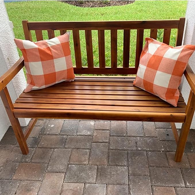 VAKADO Fall Outdoor Decor Throw Pillow Covers 18x18 Set of 2 Orange Buffalo Plaid Thanksgiving Front Porch Farmhouse Rustic Cushion Autumn Home Decorations for Couch Sofa Living Room