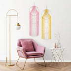 LB 2Pc Boho Macrame Wall Hanging Boho Aesthetic Wall Decor Pink and Yellow Hand Woven Cotton Macrame Wall Art with Wood beads Modern Tapestry for Home, Bedroom, Living Room