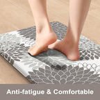 Anti Fatigue Kitchen Mat 2PCS,Boho Dahlia Floral Kitchen Rugs Non Slip Rubber Backing,Waterproof Farmhouse Kitchen Mat for Floor,Cushioned Standing Mat for Office,Laundry,Sink,Desk,Grey
