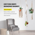 Modern Minimalist Bohemian Style Hanging Planters Plant Net Pocket Hand Woven Hanging Basket Holder Tapestry Flower Basket with Exquisite Tassel Indoor Balcony Decoration (3 in 1)