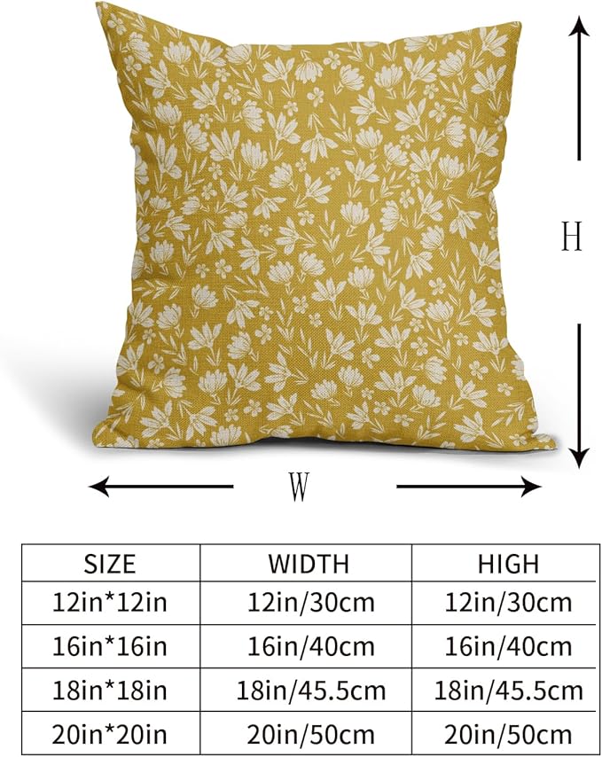 Yellow Pillow Covers 18x18 Set of 2 Vintage Floral Rustic Old Style Cute Flower Print Decorative Outdoor Pillowcases Seasonal Farmhouse Throw Cushion Case Decor for Couch Sofa Bed