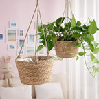 WYSRJ 8inch Jute Rope Hanging Planter Woven Plant Basket Macrame Plant Hangers Plant Holder Basket Decorative Storage Baskets for Plants Pots Home Decor