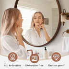WallBeyond Round Wood Mirror, 36" Round Modern Decoration Large Circle Wall Mirror for Bathroom Living Room Bedroom Entryway, Walnut