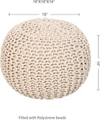 REDEARTH · Round Pouf Ottoman - Cable Knitted Boho Poof - Home Décor Cord Pouffe Handmade Circular Footrest for Living Room - Bedroom - Kids Bedroom - 100% Cotton Pouf (18" x 18" x 14") - Ivory