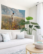 bitCNY Jesus Walking in Wildflower Field Tapestry – Christian Wall Art, Spiritual Home Decor, 50x60 Inch Fabric Hanging for Living Room Bedroom