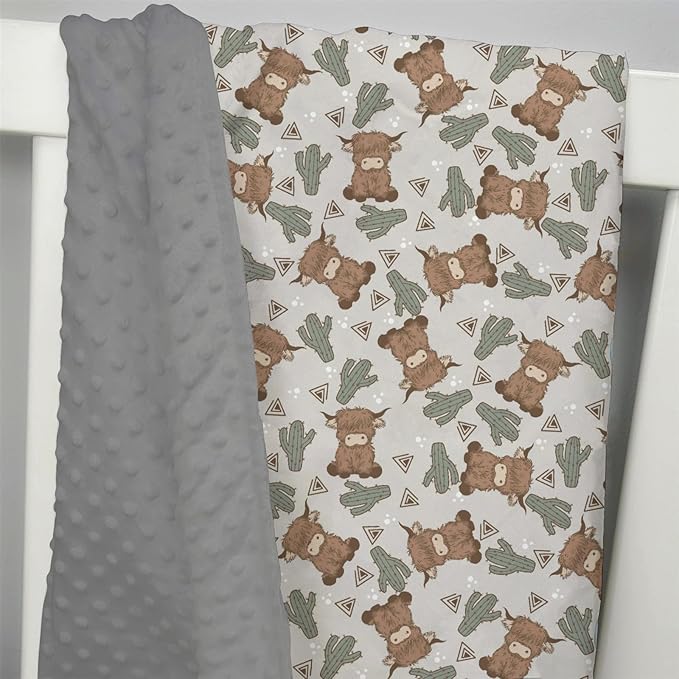Mink Baby Boy Girl Blankets Boho Highland Cow Cactus, Gray Western Cowboy Soft Double Layer Dotted Backing Receiving Swaddle, Newborn Infant Toddler Nursery Crib Bedding Shower Gift 30" x 40"