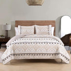 HORIMOTE HOME Boho Style Beige Queen Quilt Set with Tassle, Soft and Lightweight Bedspread for All Season, Full Size Bed Coverlet with 2 Matching Pillow Shams (3 Pieces)