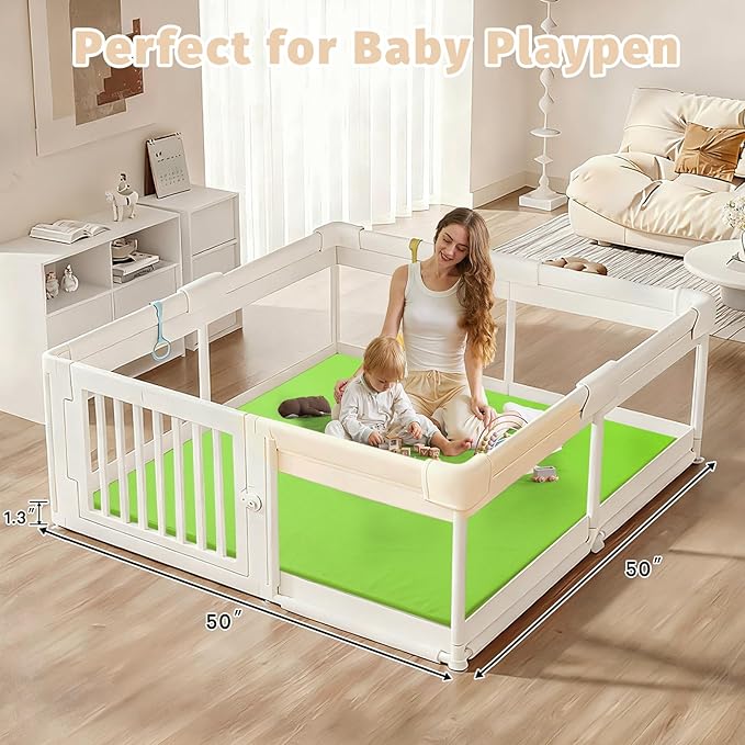 Waterproof Baby Play Mat for Floor Memory Foam 50 * 50 Cushion Playpen Playmat Tummy Time Crawling Mat Nursery Rug Thick Pad Create Soft & Safe Area for Infants,Toddler,Kids,Green