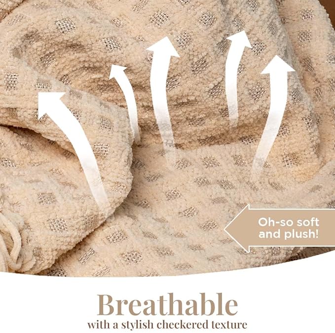 Folkulture Christmas Throw Blanket | (60 x 50) Boho Chunky Knit Blanket for Bed, Couch |Chenille White Thick, Ultra Soft, Plush, Lightweight, Throw Blanket for Sofa with Machine Wash | Ivory Wrap