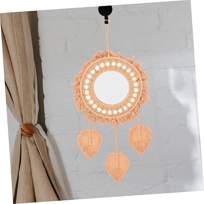 FRCOLOR Boho Woven Tapestry Mirror Rustic Rope Wall Mirror for Bedroom Entryway Living Room and Bathroom Decor Decoration with Excellent Clarity and Durability