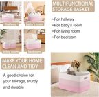 OIAHOMY Large Blanket Basket, 22”x17”x12” Rectangle Woven Baskets, Nursery Blanket Storage Living Room, Toy Storage With Handle, Large Baskets for Organizing - Pink/White