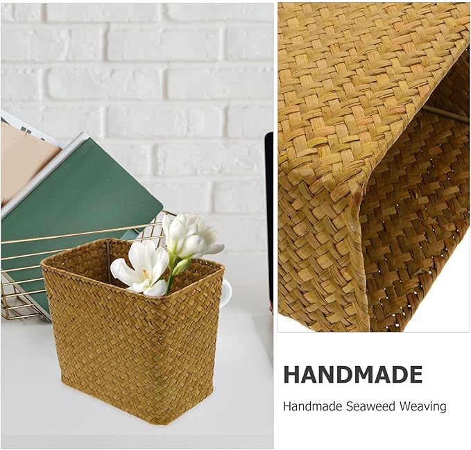 Luxshiny Sea Grass Baskets for Storage Seagrass Waste Basket, Woven Trash Can Wastebasket Garbage Bin Wicker Rattan Laundry Hamper Plant Pot Storage for Kitchen Home Office