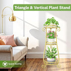 iDavosic.ly 3 Tier Metal Plant Stand Indoor Outdoor, Wrought Iron Corner Tall Flower Pot Holder Shelf, 34 Inch Vertical Heavy Duty Display Rack for Patio Porch Living Room Garden, Gold