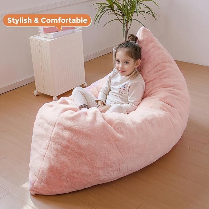MAXYOYO 3 in 1 Kids Bean Bag Chair Bed, Child Floor Sofa for Gaming, Reading, Faux Fur Floor Mattress with High-Density Foam Filling for Living Room Bedroom