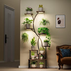 Plant Stand Indoor with Grow Lights 9 Tiered Wood Indoor Plant Shelf 62" Tall Plant Stand Metal Frame for Indoor Plants Multiple Flower Pot Holder, Large Plant Rack for Living Room Patio Corner