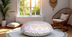 CRAFT KALA 22" Round Mandala Comfort Meditation Floor Pillow Cover, Large Pillows Seating Cover for Adults, Cushions Cover for Outdoor Yoga Fireplace Living Room Ottoman Cover White Gold Trishul